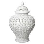 White Textured Ceramic Decorative Jar with Lid